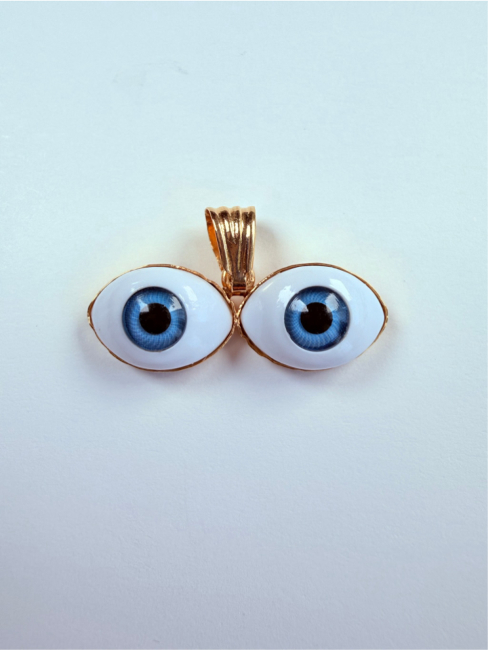 14K Solid Yellow Gold "Blue Eyes" Lucky Amulet Whimsical VTG Necklace Pendant